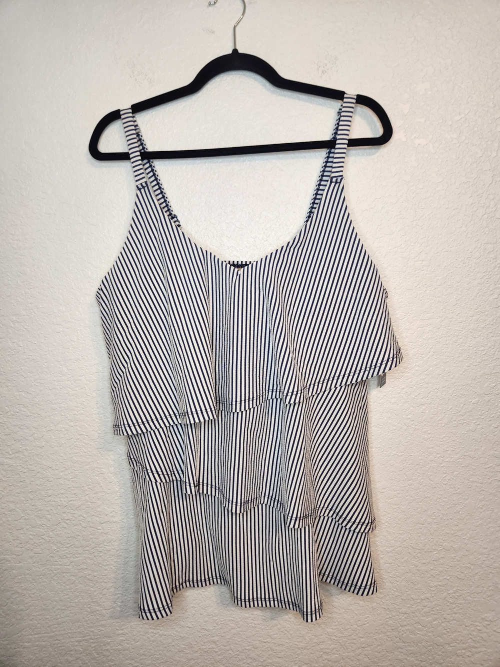 Cacique swim Ruffled tiered tankini top  18 nwt swimsuit Blue White